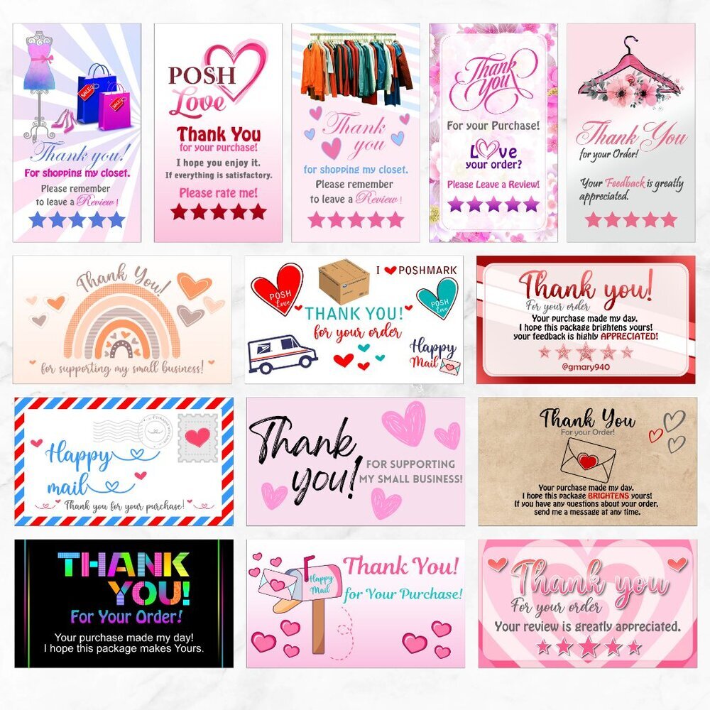 200 Assorted Thank You Cards – 3.5" x 2" Glossy Business Cards – Small Business